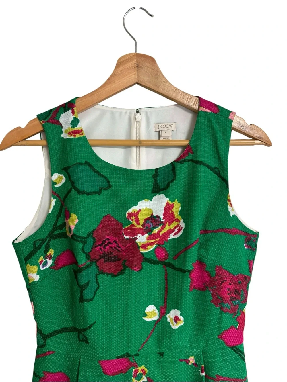 J.Crew Kelly green floral print sleeveless preppy structured sheath dress size 2